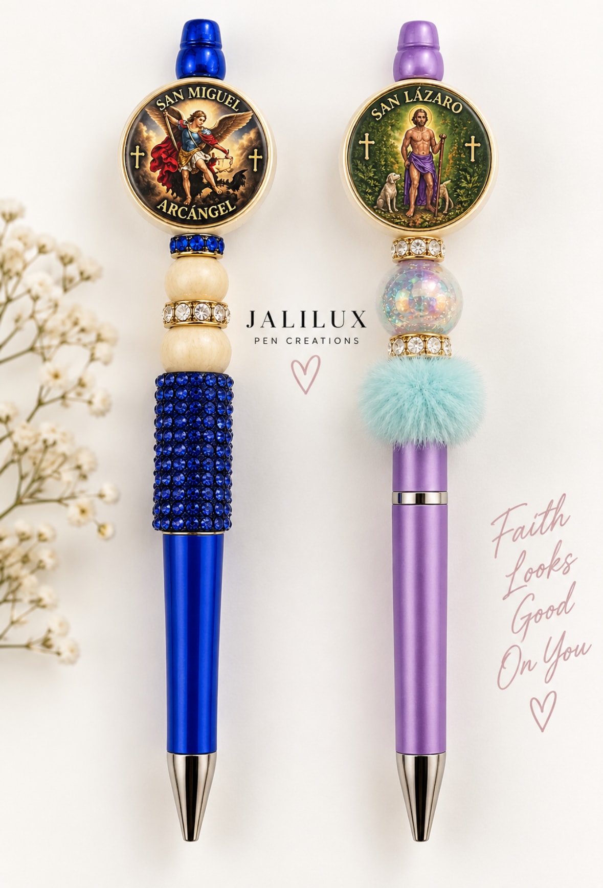 San Miguel Arcángel and San Lázaro blessed pens by Jalilux — Faith Looks Good On You