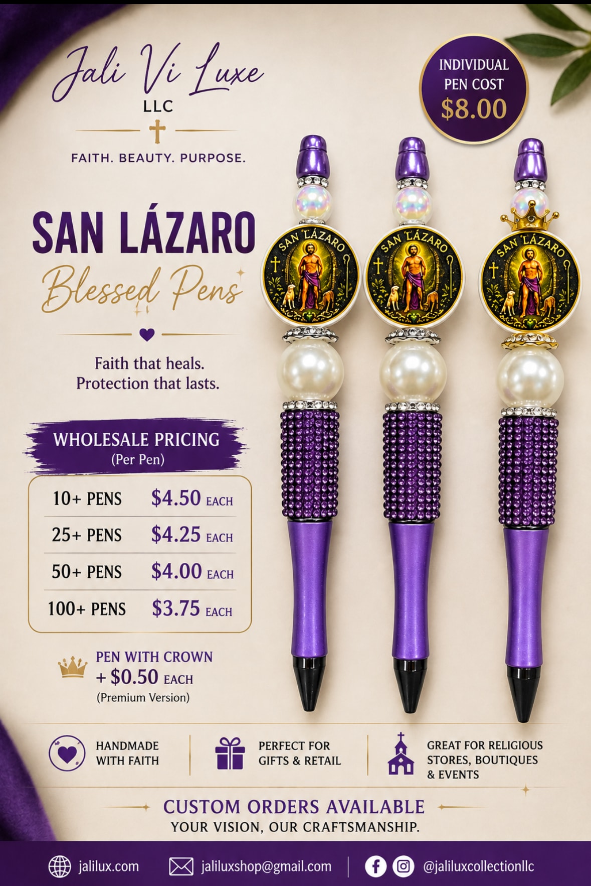 Handcrafted finished beaded pens